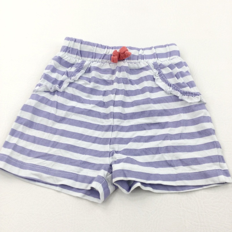 Purple & White Striped Lightweight Jersey Shorts - Girls 12-18 Months