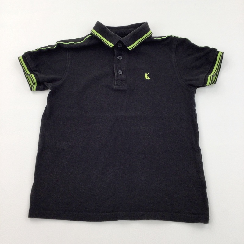 Skateboarder Motif Black & Lime Green Polo Shirt - Boys 7-8 Years