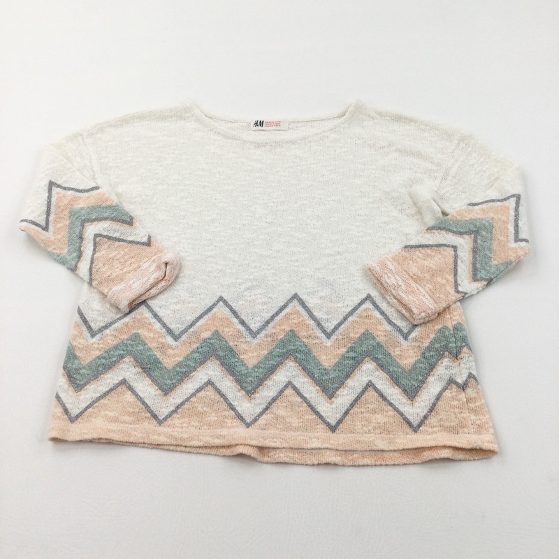 Sparkly Zig Zags Cream, Peach & Light Green Knitted Jumper - Girls 8-10 Years