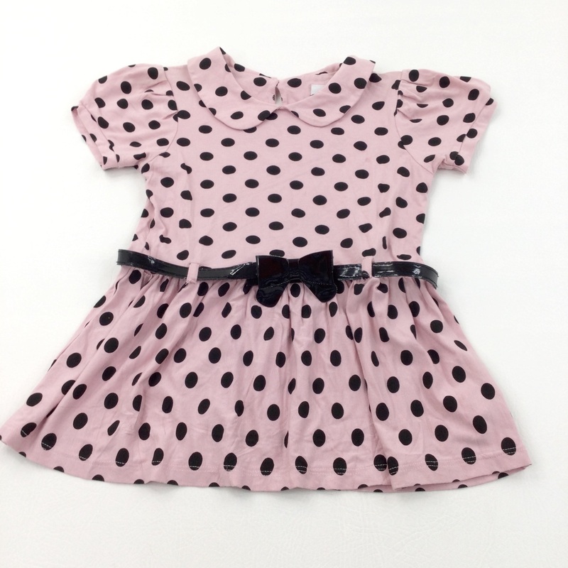 Spotty Black & Pink Tunic Top with Bow Belt - Girls 7 Years