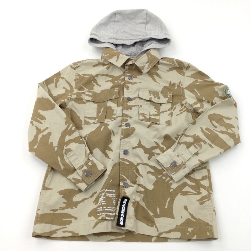 'The Future Is Now' Khaki Camouflaged Lightweight Jacket with Grey Jersey Hood - Boys 9 Years