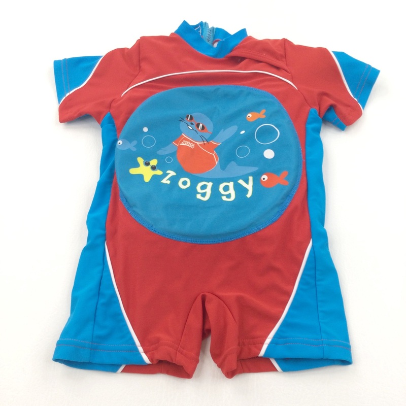 'Zoggy' Seal Red & Blue Swim/Beach Float Suit with Integrated Blow Up Bouyancy Aids - Boys/Girls 12-24 Months