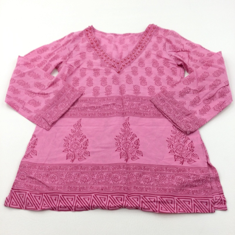 Beads & Flowers Pink Cotton Blouse - Girls 9-10 Years