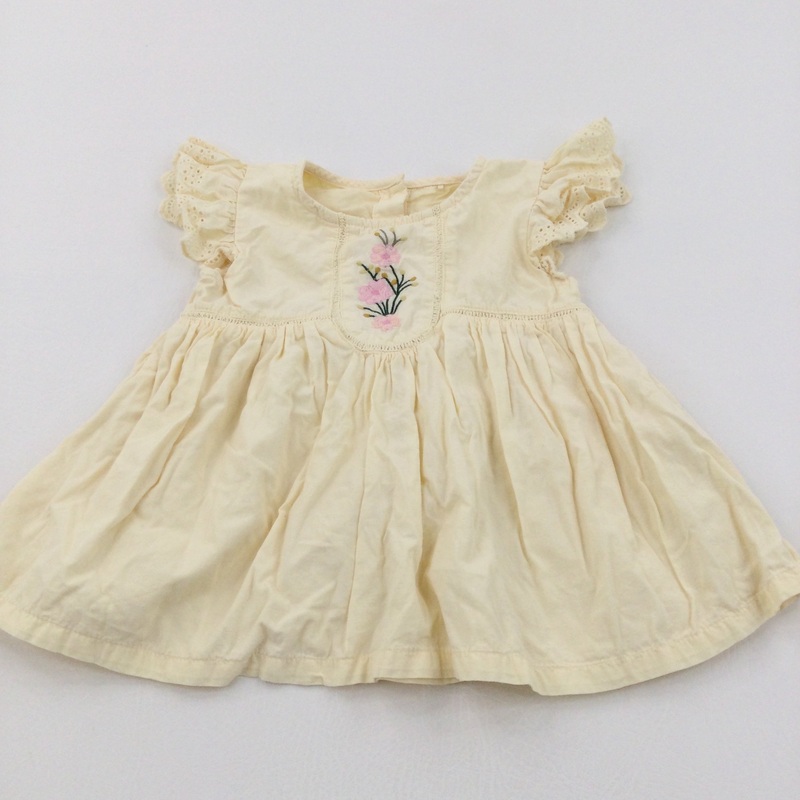 Flowers Embroidered Pale Yellow Cotton Blouse - Girls 9-12 Months