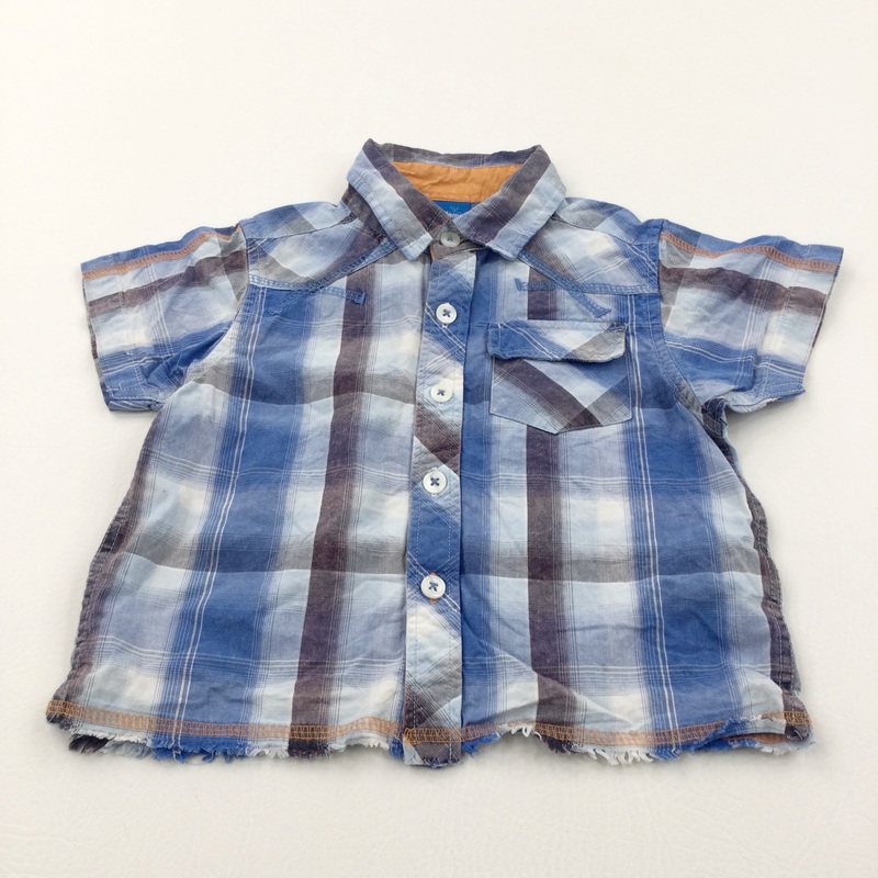 'League' Blue & White Checked Cotton Shirt - Boys 9-12 Months