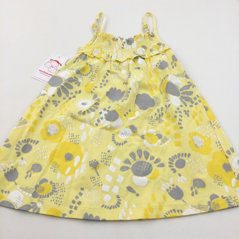 **NEW** Flowers Grey & Yellow Lightweight Jersey Sun Dress - Girls 3-4 Years