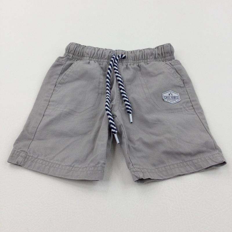 'NYC Chill Vibes' Grey Lightweight Cotton Twill Shorts - Boys 3-4 Years