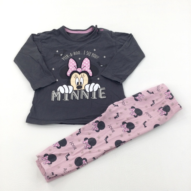 'Peek A Boo Minnie' Glittery Grey & Pink Long Sleeve Top & Leggings Set - 12-18 Months