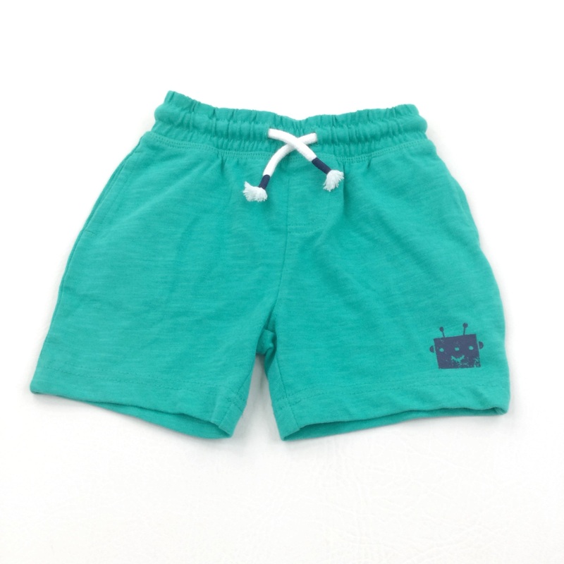 Robot Motif Green Lightweight Jersey Shorts - Boys 9-12 Months
