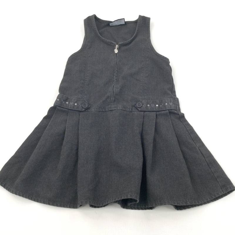 Unicorns & Hearts Embroidered Grey School Dress - Girls 4 Years