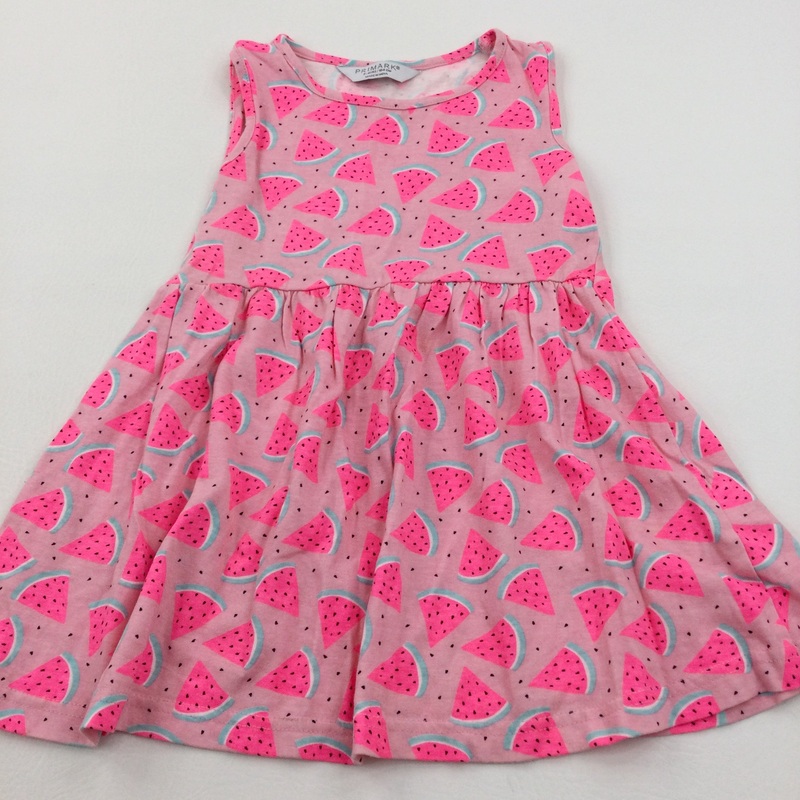 Watermelons Bright Pink Lightweight Jersey Sun Dress - Girls 3-4 Years