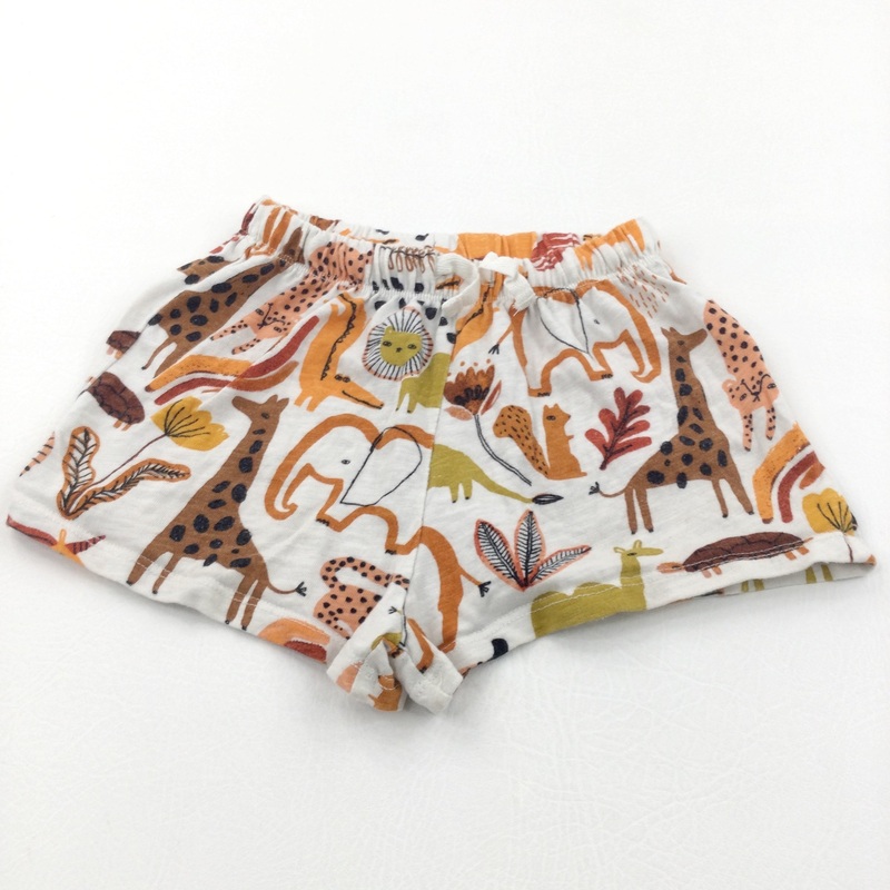 Wild Animals & Leaves Brown, Orange & Cream Lightweight Jersey Shorts - Girls 12-18 Months