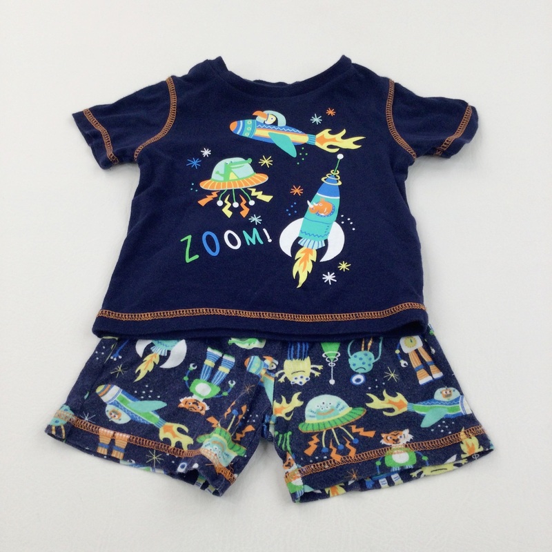 'Zoom' Spacecraft Navy & Orange Short Pyjamas - Boys 12-18 Months
