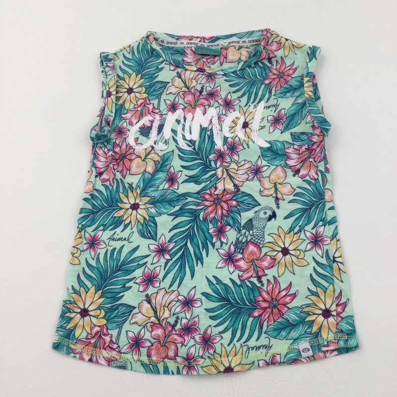 'Animal' Parrots & Flowers Pale Green T-Shirt - Girls 9-10 Years