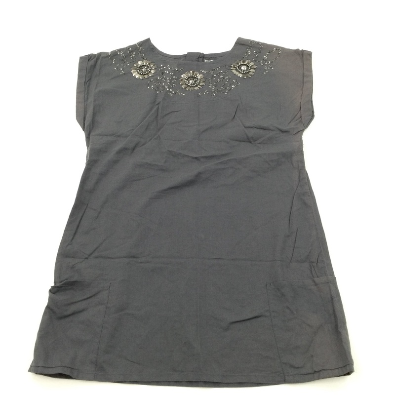 Beaded Flowers Charcoal Grey Lightweight Cotton Tunic Top - Girls 10-11 Years