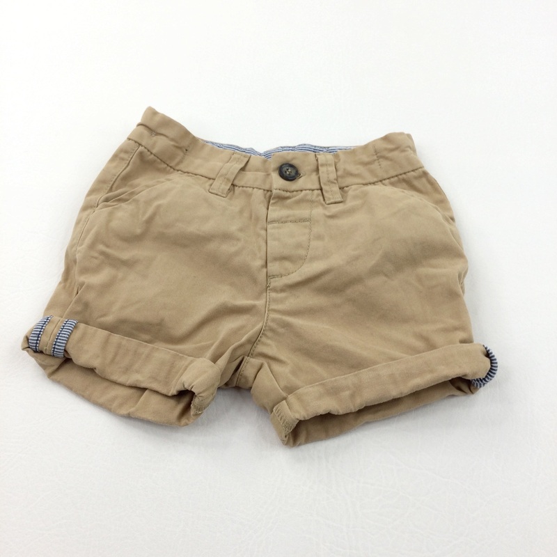 Beige Cotton Twill Shorts with Adjustable Waistband - Boys 18-24 Months