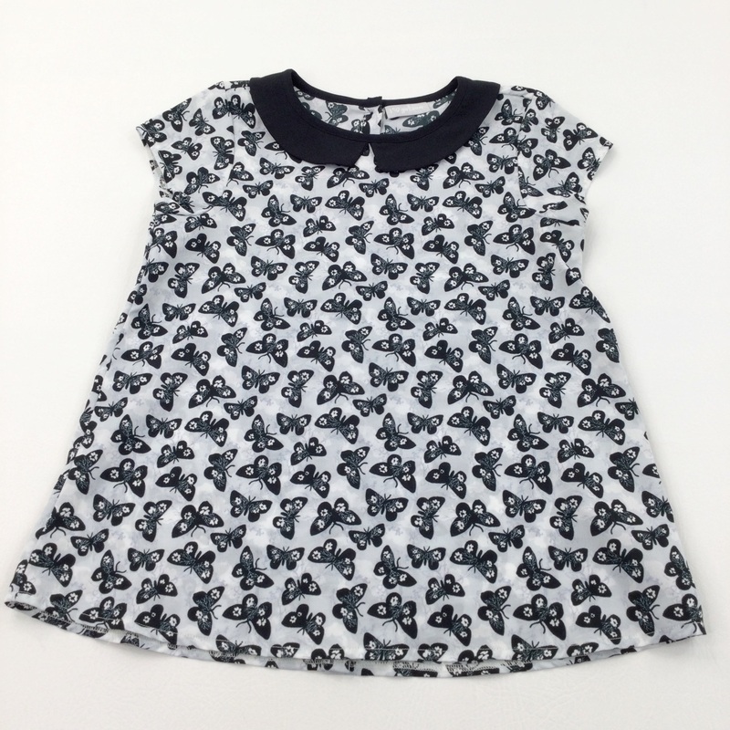 Butterflies Black & Grey/White Blouse - Girls 8-9 Years