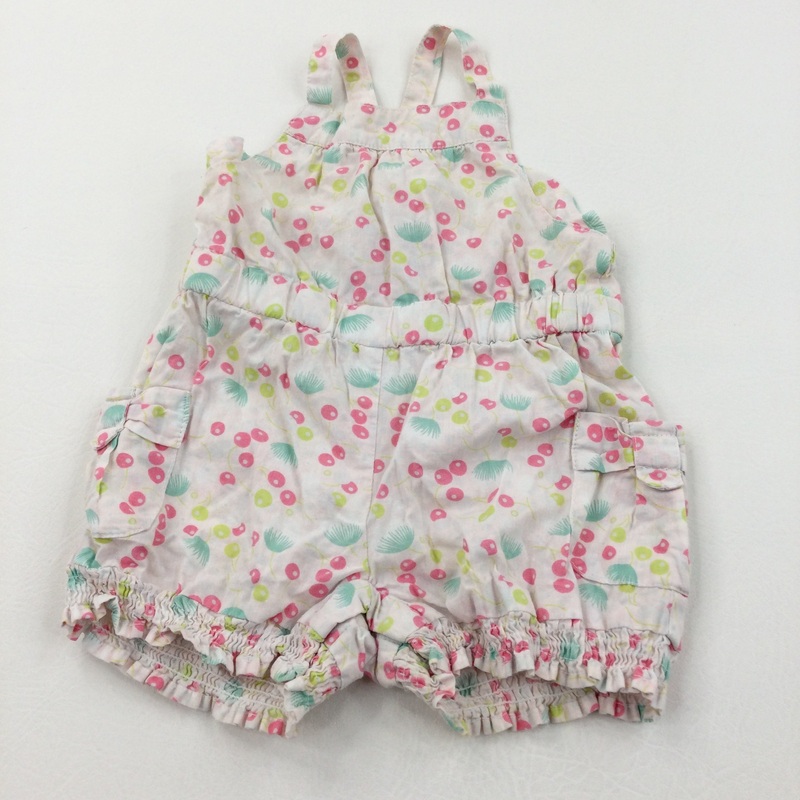 Cherries Pink, Blue & White Lightweight Cotton Playsuit - Girls 18 Months