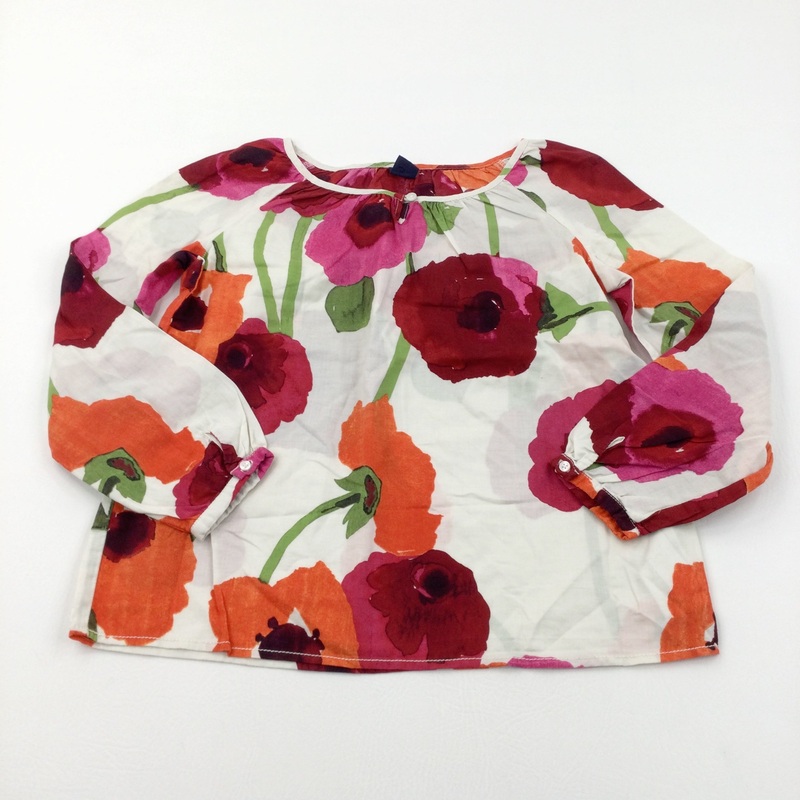 Flowers Mauve, Orange & Cream Cotton Smock-Style Blouse - Girls 10-11 Years