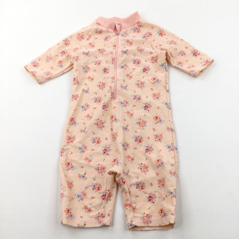 Flowers Peach & Blue Sun/Beach Suit - Girls 2-3 Years