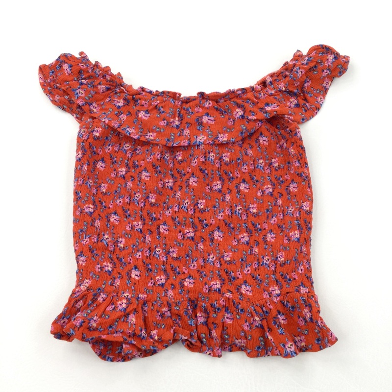 Flowers Red Viscose Vest Top/Blouse - Girls 10-11 Years