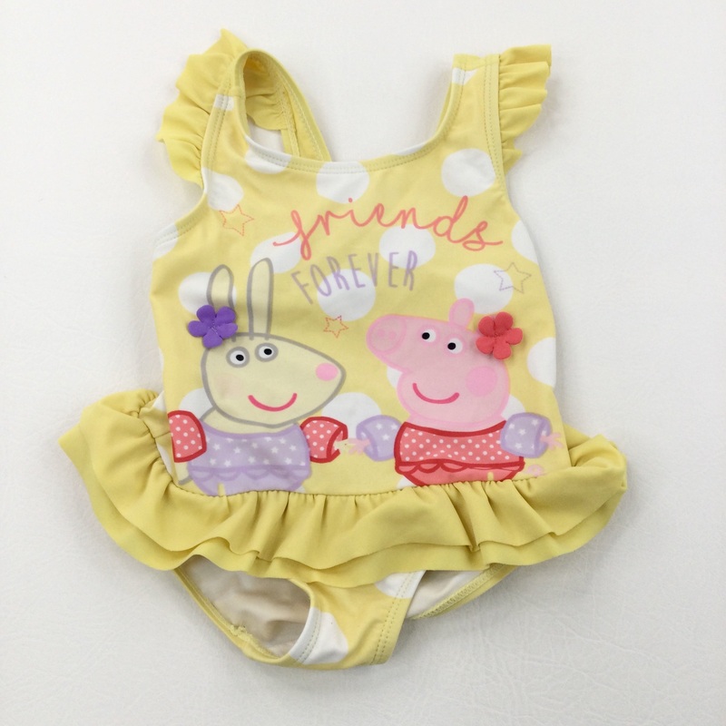 'Friends Forever' Peppa Pig & Rebecca Rabbit Yellow & White Spotty Swimming Costume - Girls 2-3 Years