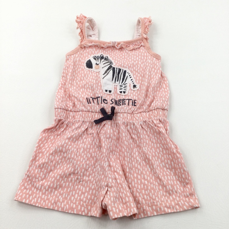 'Little Sweetie' Zebra Spotty Pink & White Jersey Playsuit - Girls 2-3 Years