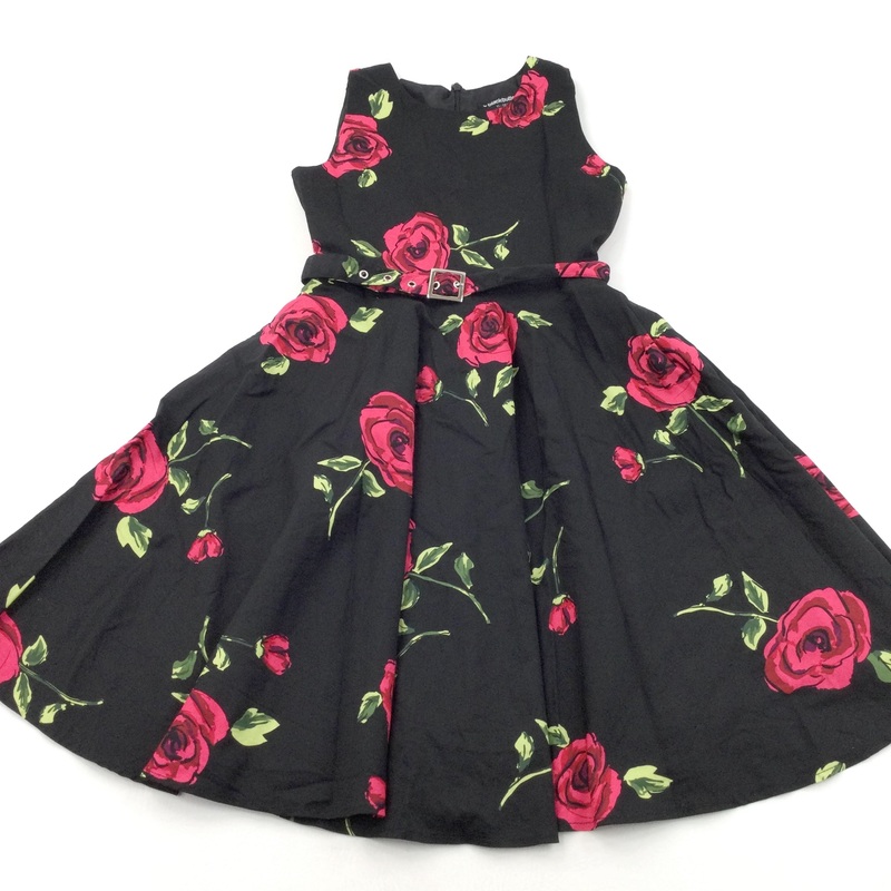 Roses Pink & Black Cotton Sun/Party Dress - Girls 11-12 Years