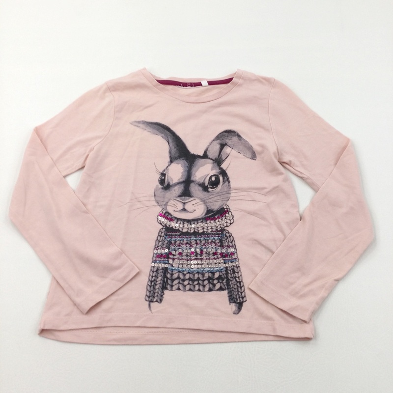 Sequins Rabbit Pale Peach Long Sleeve Top - Girls 9-10 Years