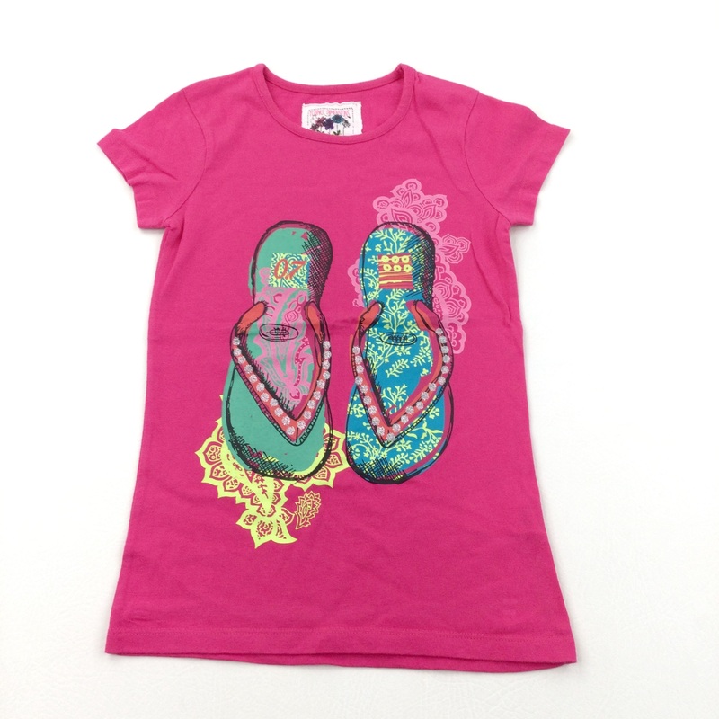 Sparkly Flip Flops Dark Pink T-Shirt - Girls 8-9 Years