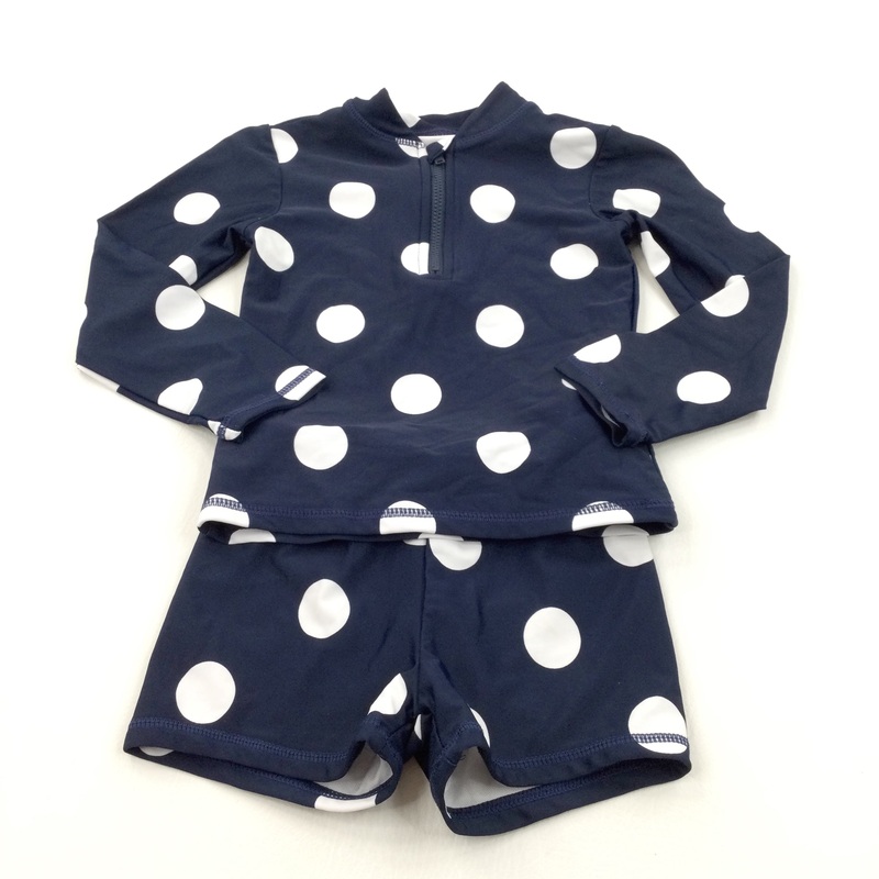 Spotty Navy & White Two Piece Sun/Beach Suit - Girls 2-3 Years