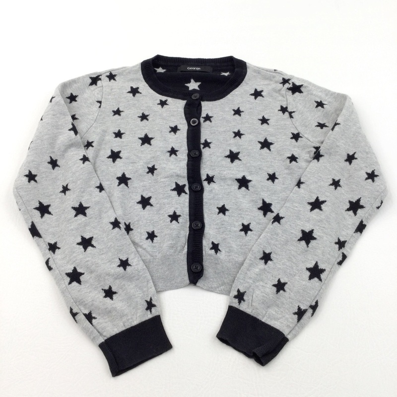 Stars Black & Grey Lightweight Knitted Cardigan - Girls 9-10 Years