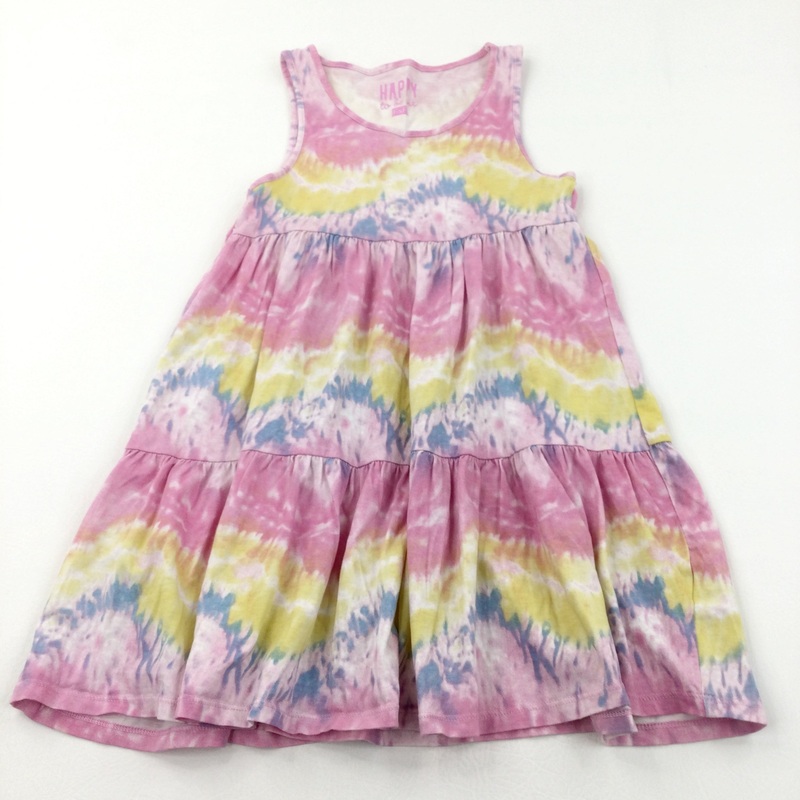 Tie Dye Effect Pink, Blue & Yellow Long Jersey Tunic Top - Girls 8-9 Years