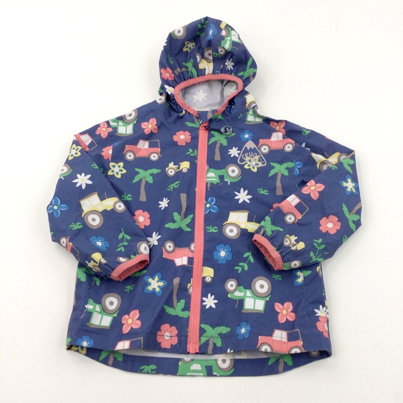 Tractors & Flowers Blue & Pink Showerproof Lightweight Coat with Hood - Girls 3-4 Years