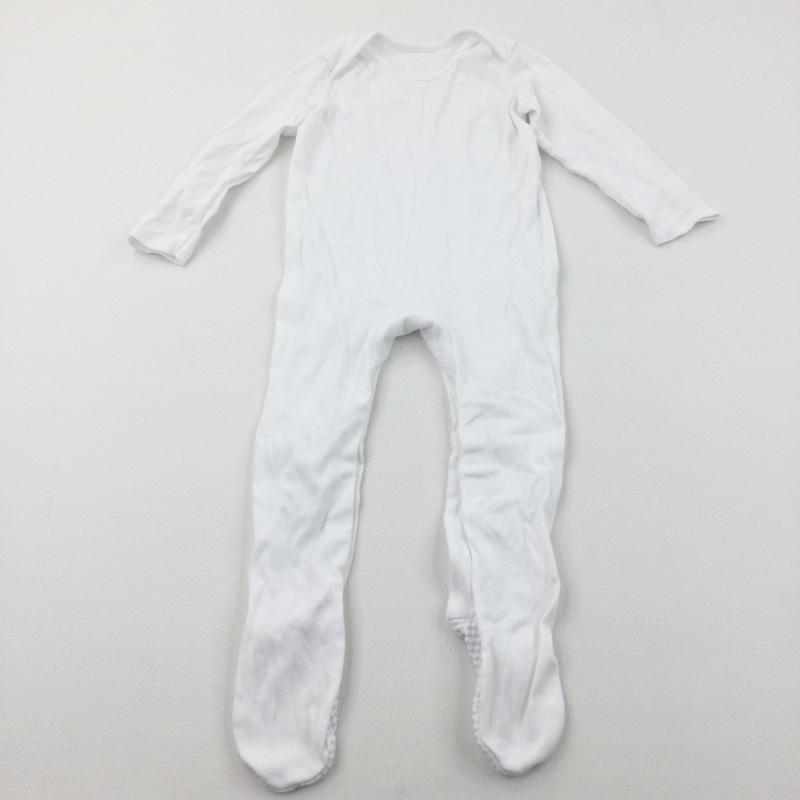 White Babygrow with Non-Slip Feet - Boys/Girls 18-24 Months