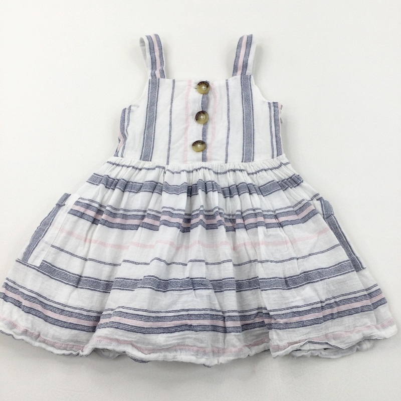 White, Blue & Pink Cotton Sun Dress - Girls 3-4 Years