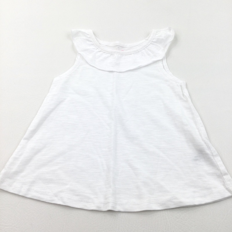 White Sleeveless Vest Top with Frilly Neckline - Girls 2-3 Years