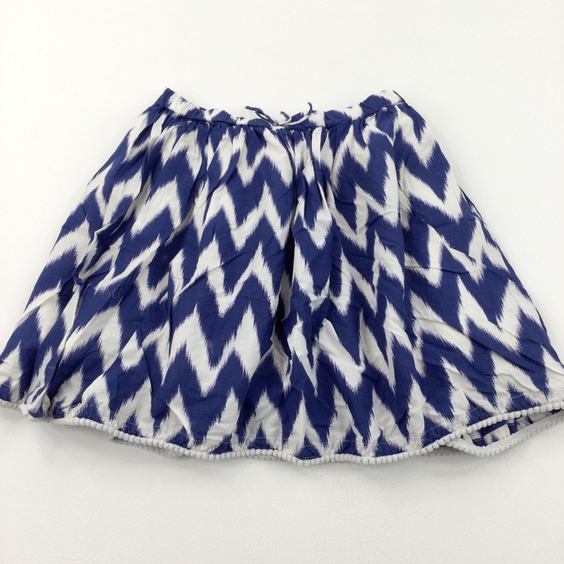 Zig Zags Blue & White Lightweight Cotton Skirt - Girls 10 Years