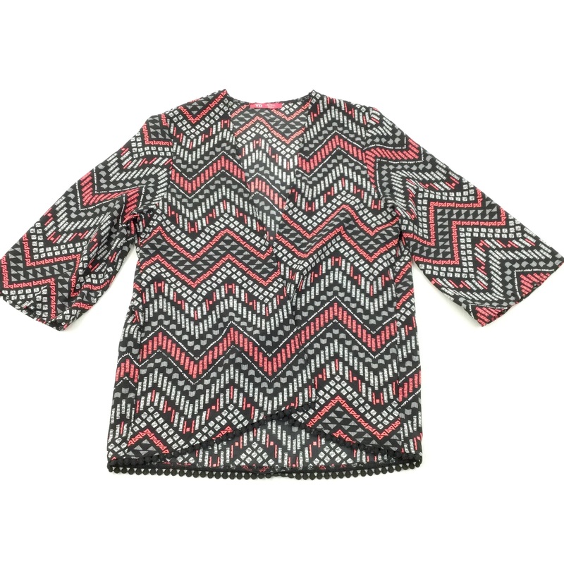 Zig Zigs Pink, White & Black Lightweight Polyester Wrap Around Cardigan - Girls 10-11 Years