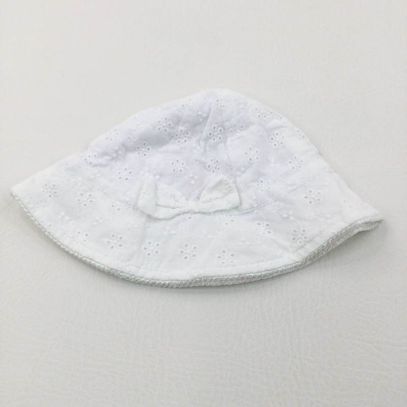 Broderie Flowers White Cotton Sun Hat - Girls 6-9 Months