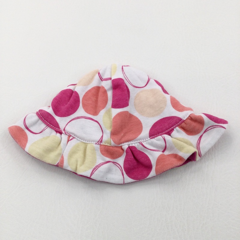 Cat Embroidered Reversible Dark Pink/Spotty Jersey Sun Hat - Girls 0-6 Months