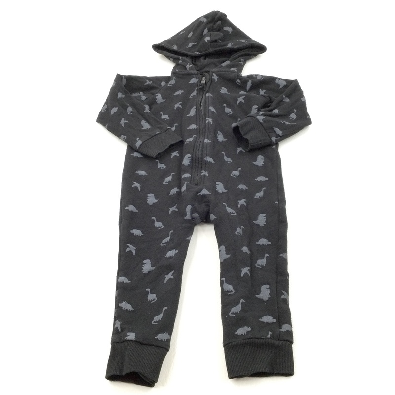 Dinosaurs Black & Grey Jersey Onesie with Hood - Boys 12-18 Months