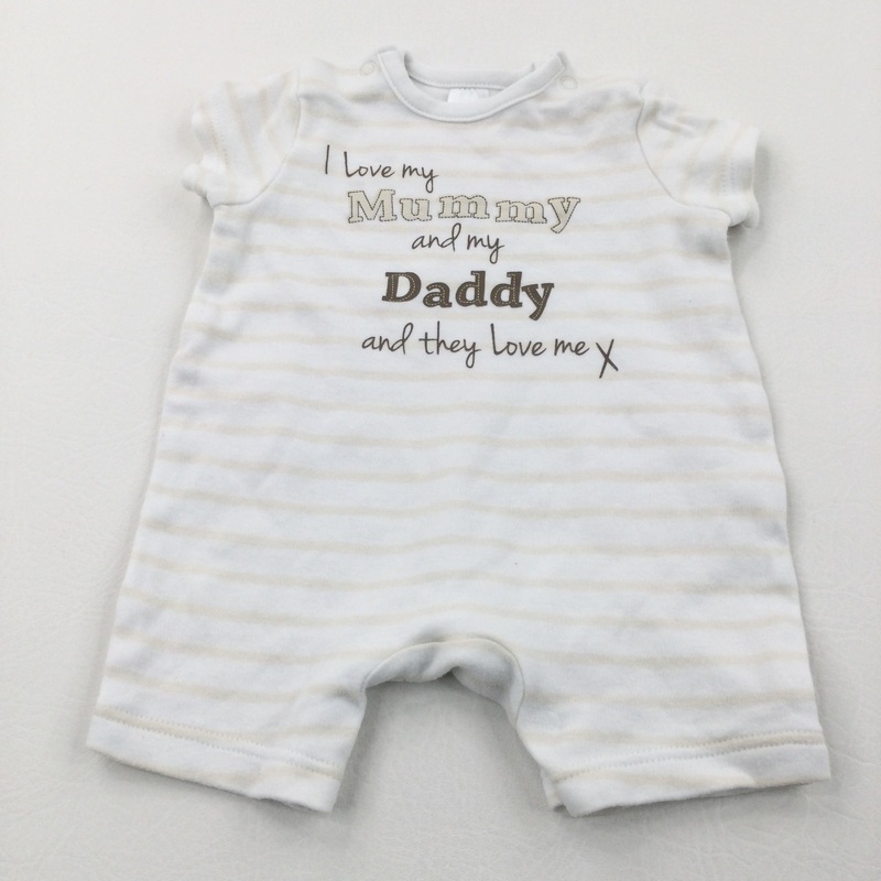 'I Love My Mummy & Daddy' Beige & White Striped Jersey Romper - Boys/Girls Newborn