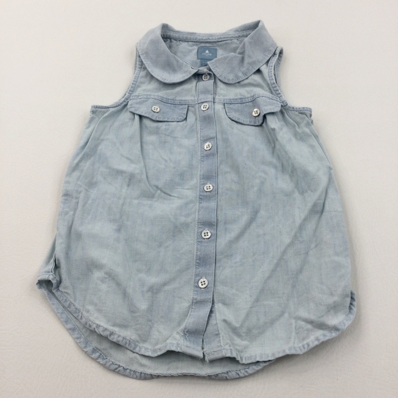 Light Blue Lightweight Denim Sleeveless Blouse - Girls 4 Years
