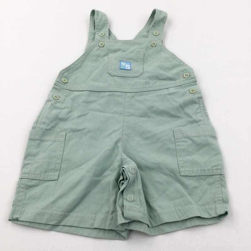 Numbers Badge Sage Green Cotton Short Dungarees - Boys 6-9 Months