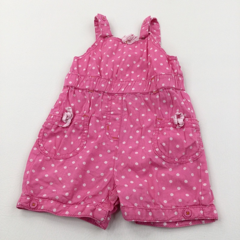 Spotty Pink Lightweight Cotton Short Dungarees - Girls 9-12 Months