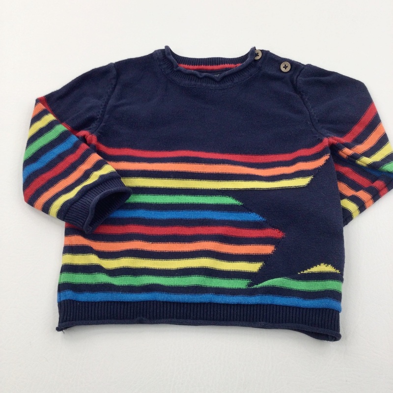 Star Colourful Striped Navy Lightweight Knitted Jumper - Boys 9-12 Months