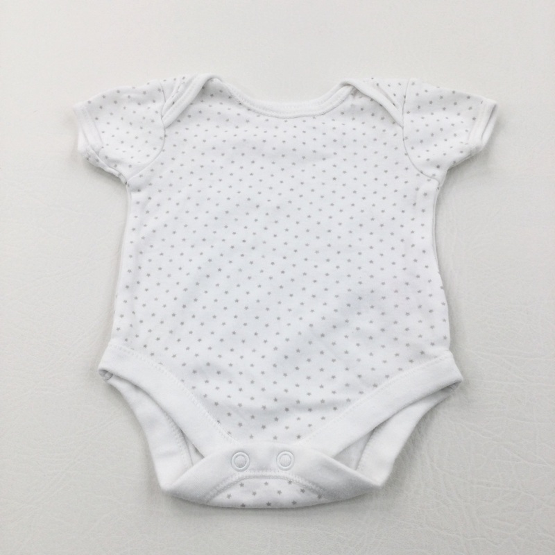 Stars Grey & White Short Sleeve Bodysuit - Boys/Girls Newborn