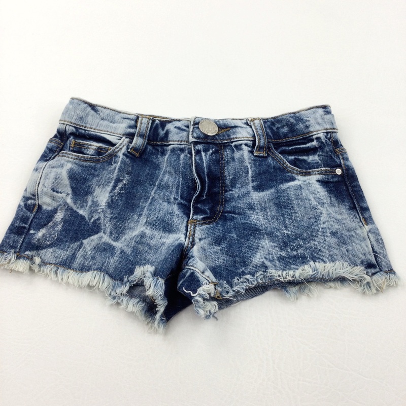 Stonewashed Dark Blue Denim Shorts with Adjustable Waistband - Girls 3-4 Years