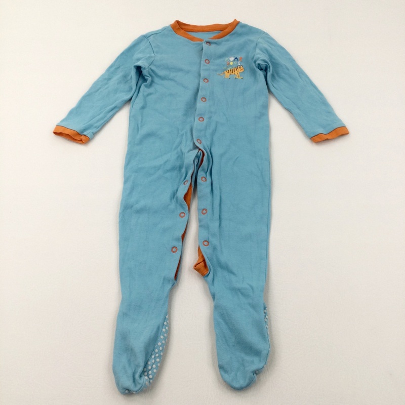 'Totally Roarsome' Skateboarding Tiger Blue & Orange Babygrow with Non-Slip Feet - Boys 12-18 Months